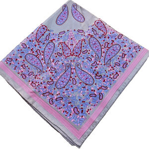 Vintage Scarf Silky Gray Pink Blue Bandana Square Acetate Paisley Print Neck Tie